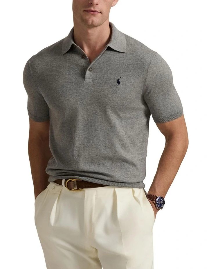 Cotton Polo Collar Sweater in Grey image 1