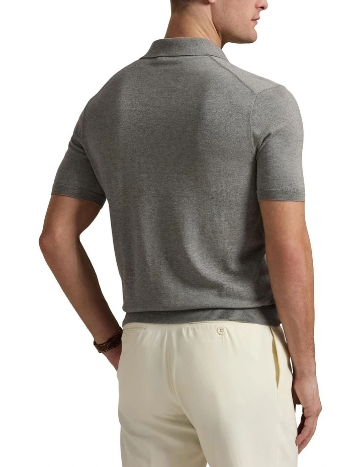 Cotton Polo Collar Sweater in Grey image 2
