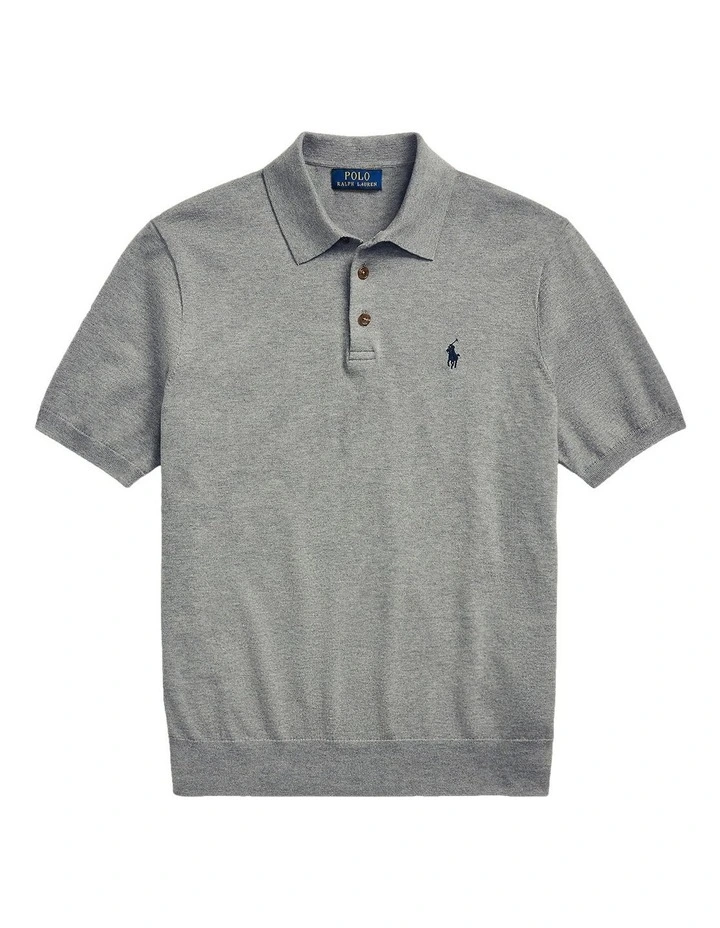 Cotton Polo Collar Sweater in Grey image 4
