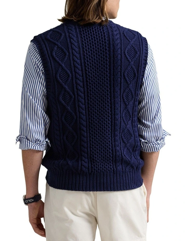 Aran-Knit Cotton Sweater Vest in Blue image 2