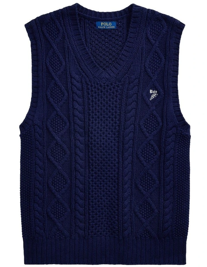 Aran-Knit Cotton Sweater Vest in Blue image 4