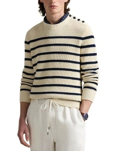 Striped Cotton-Linen Sweater in Natural