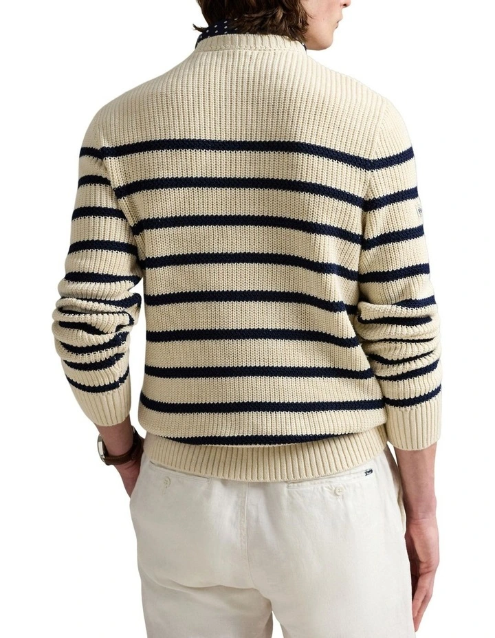 Striped Cotton-Linen Sweater in Natural image 2
