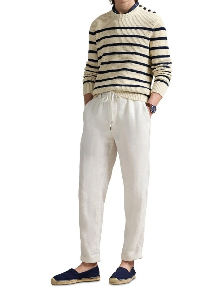 Striped Cotton-Linen Sweater in Natural image 3