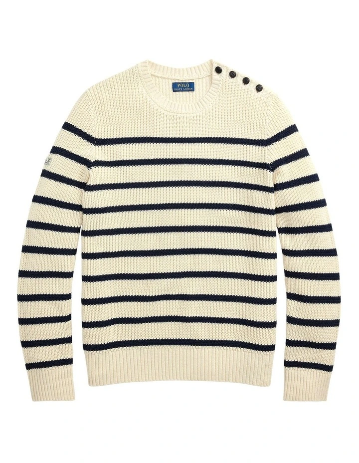 Striped Cotton-Linen Sweater in Natural image 4