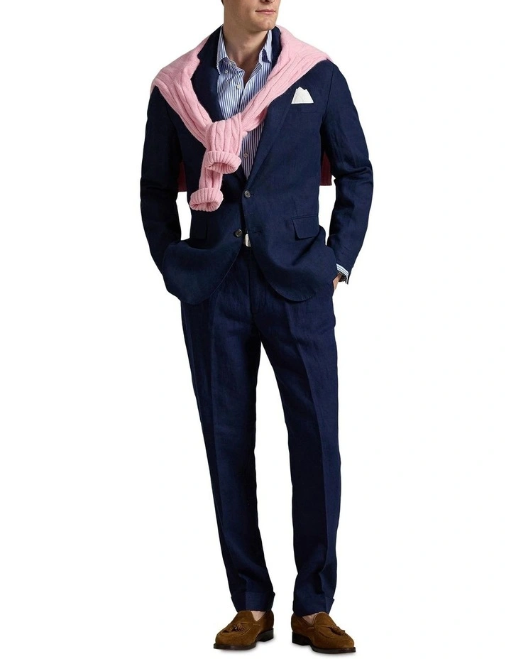 Soft Modern Linen Suit Jacket in Navy image 3