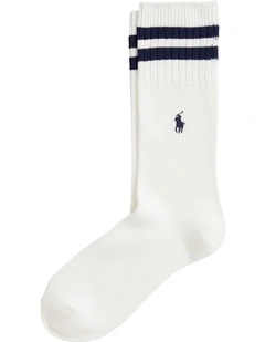 Striped-Cuff Cotton-Blend Crew Socks