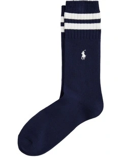 Striped-Cuff Cotton-Blend Crew Socks