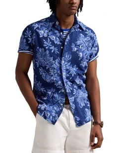 Classic Fit Tropical Seersucker Shirt in Blue