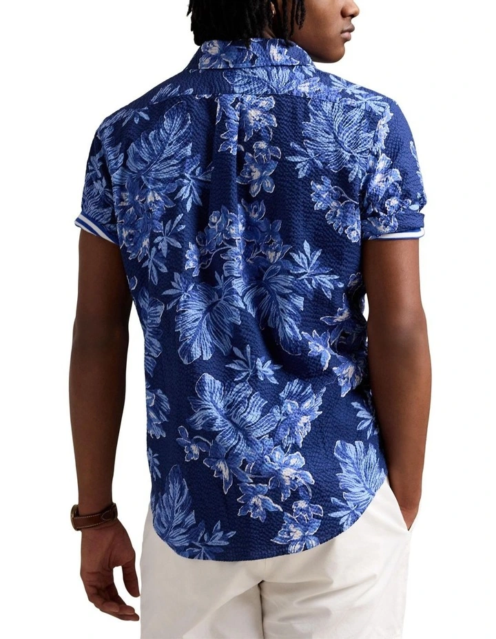Classic Fit Tropical Seersucker Shirt in Blue image 2