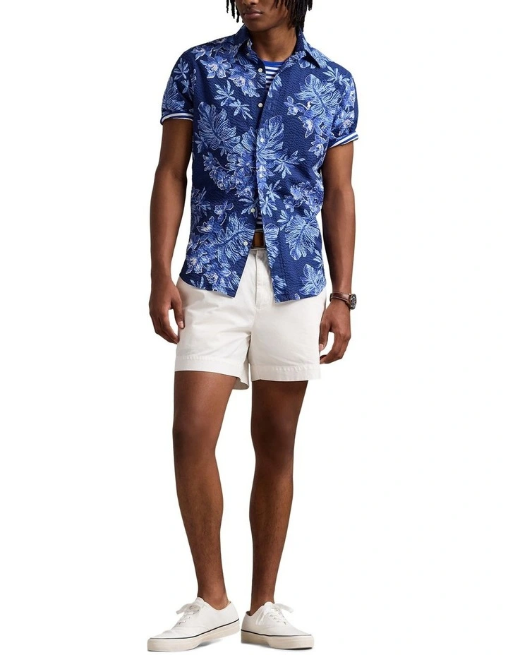 Classic Fit Tropical Seersucker Shirt in Blue image 3