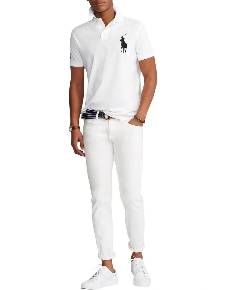 Custom Slim Fit Mesh Polo in White image 3