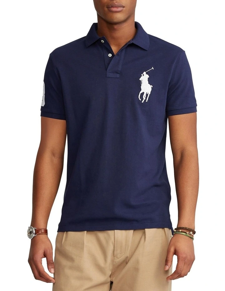 Custom Slim Fit Mesh Polo in Navy image 1
