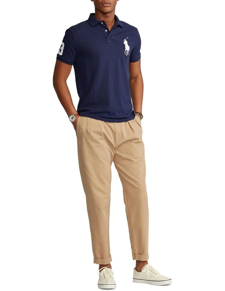Custom Slim Fit Mesh Polo in Navy image 3