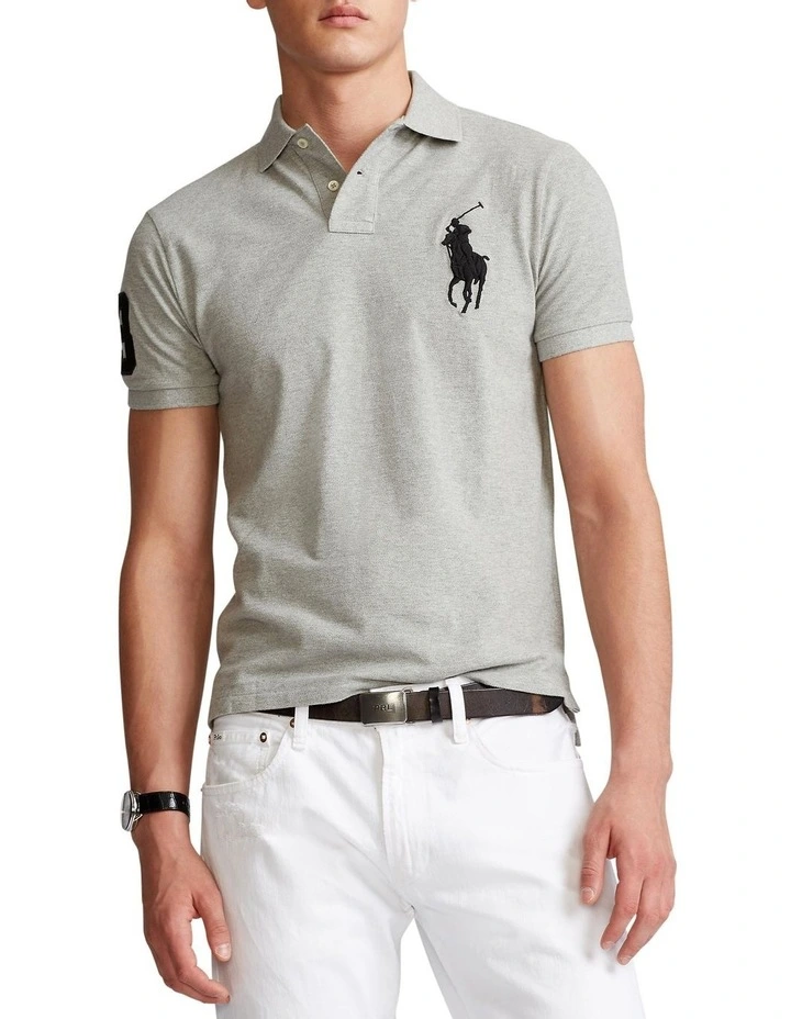 Custom Slim Fit Mesh Polo in Grey image 1