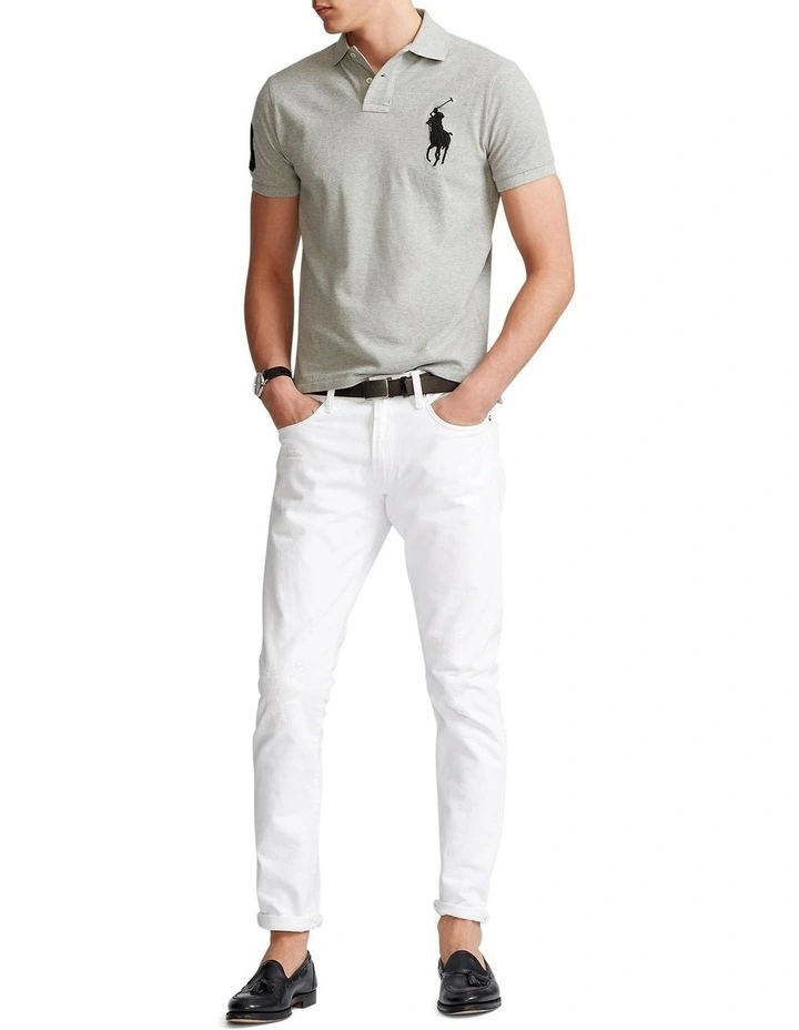 Custom Slim Fit Mesh Polo in Grey image 3