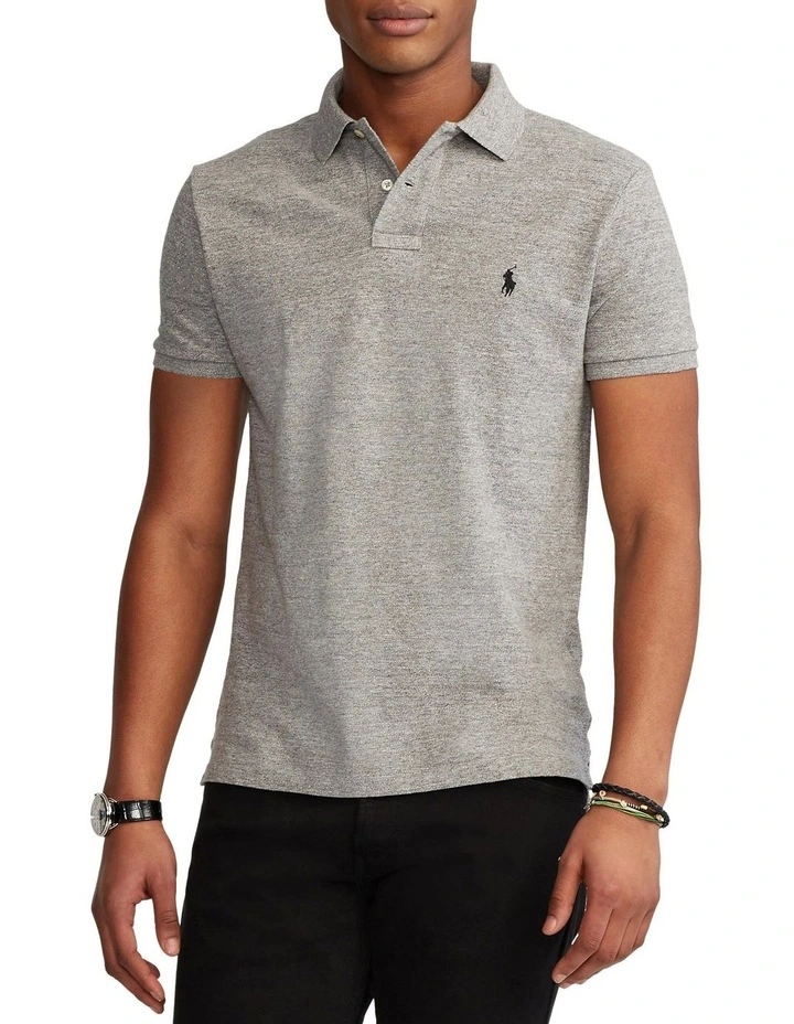 Custom Slim Fit Mesh Polo Shirt in Grey image 1