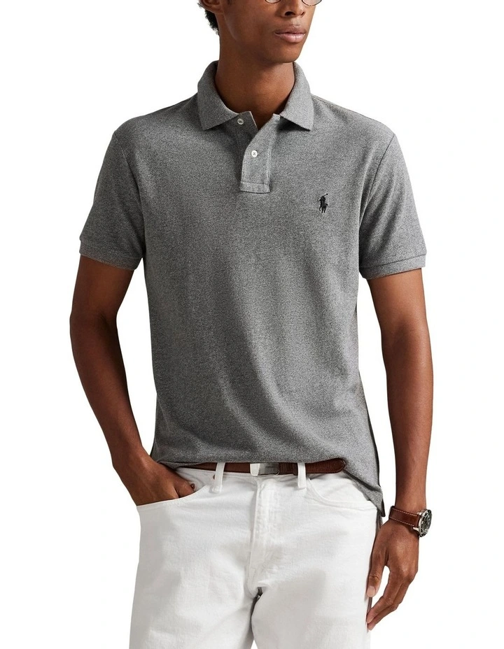Custom Slim Fit Mesh Polo Shirt in Grey image 1