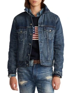 Faded Denim Trucker Jacket in Blue