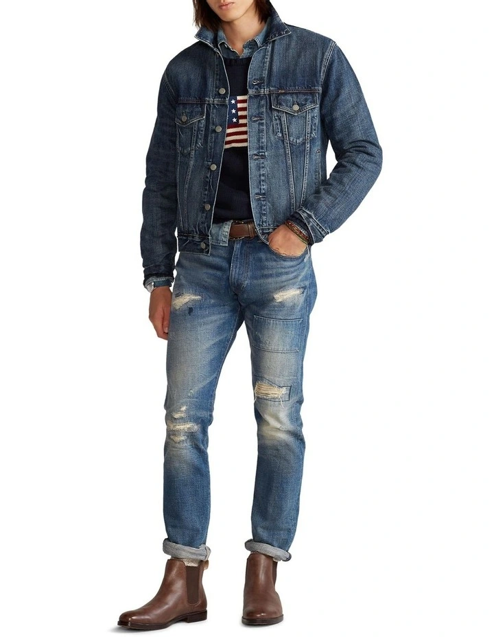 Faded Denim Trucker Jacket in Blue image 3