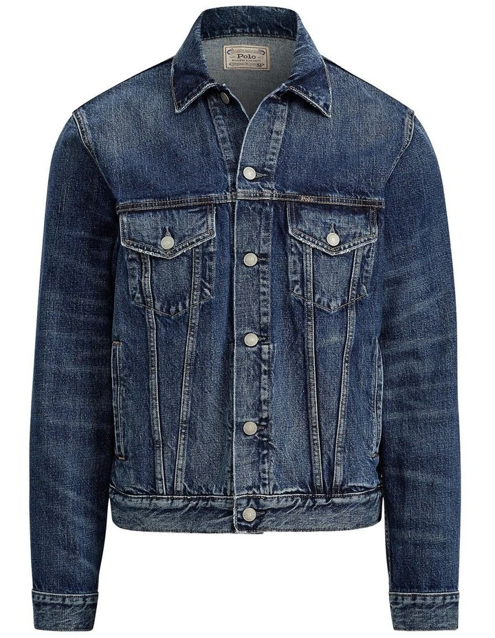 Faded Denim Trucker Jacket in Blue image 4