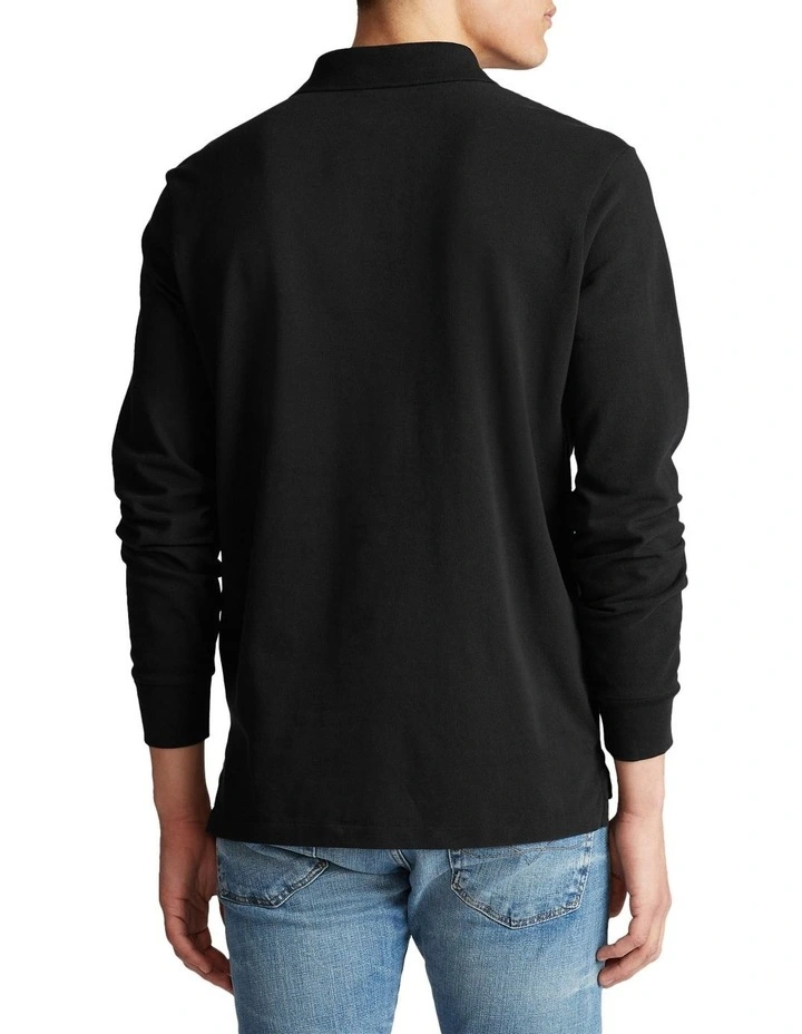Custom Slim Fit Mesh Polo Shirt in Black image 2