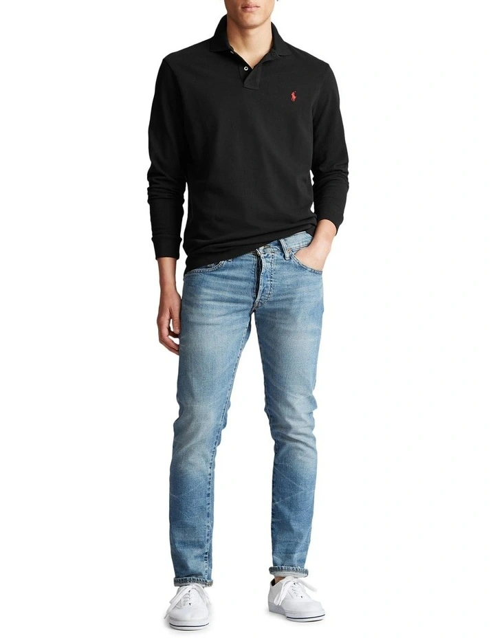 Custom Slim Fit Mesh Polo Shirt in Black image 3