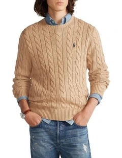 Cable-Knit Cotton Sweater in Brown