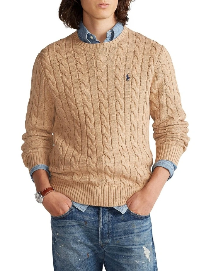 Cable-Knit Cotton Sweater in Brown image 1