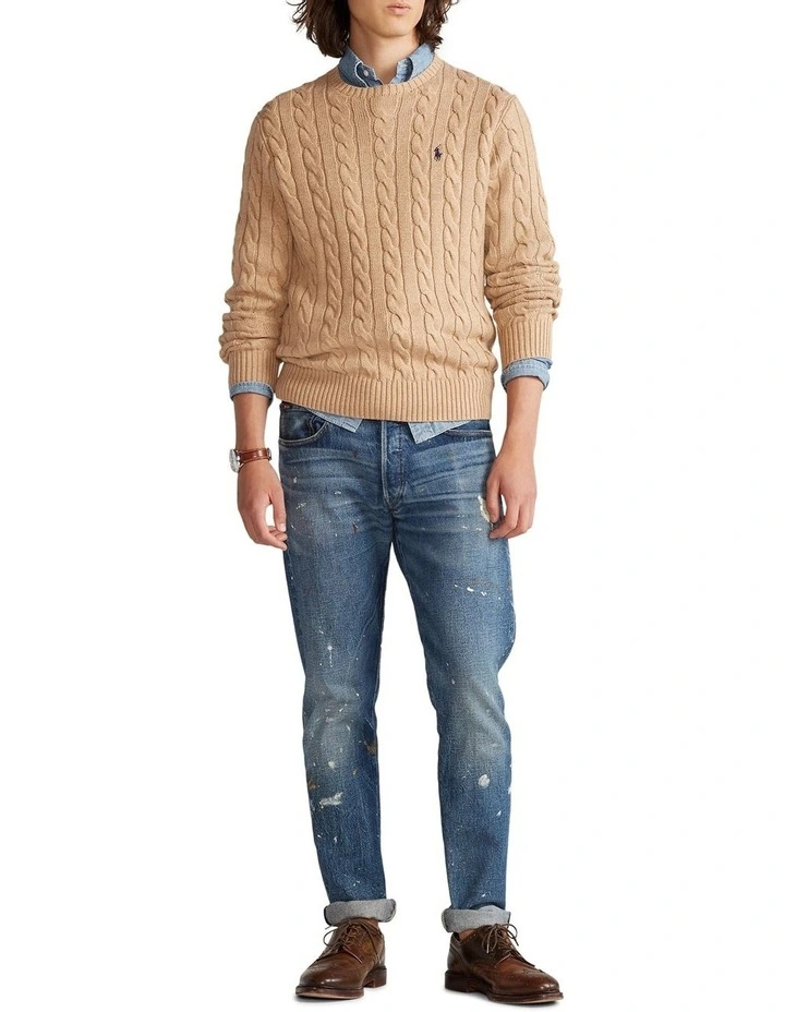 Cable-Knit Cotton Sweater in Brown image 3