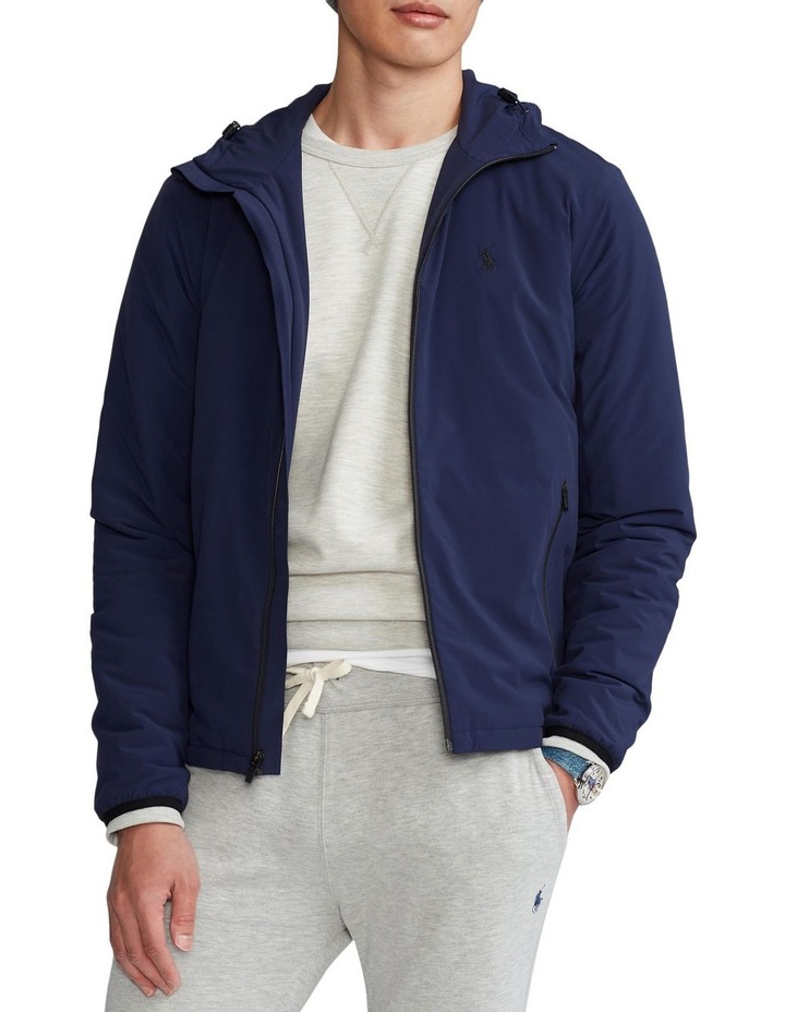 blue and white polo jacket