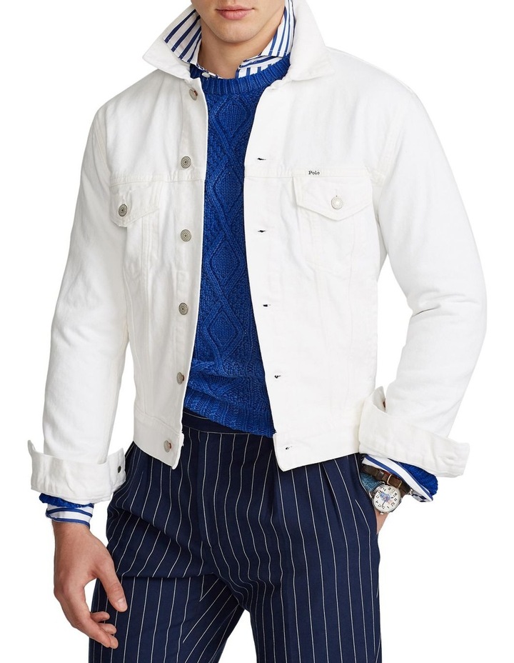 blue and white polo jacket