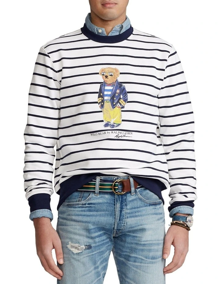 Striped polo bear fleece sweatshirt Clearance
