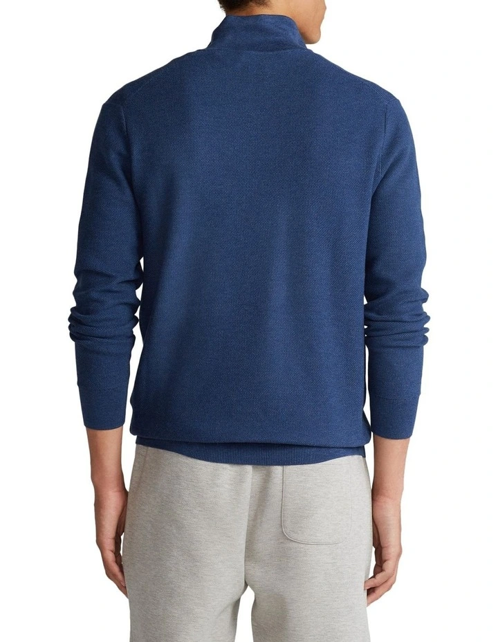 Mesh-Knit Cotton Quarter-Zip Sweater Navy image 2