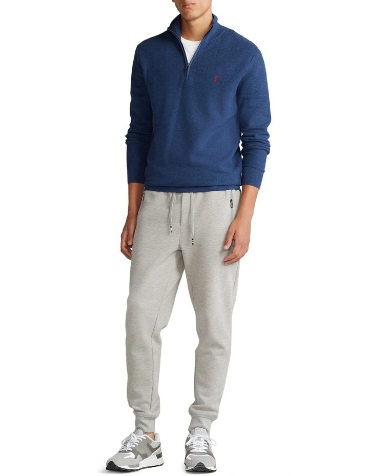 Mesh-Knit Cotton Quarter-Zip Sweater Navy image 3