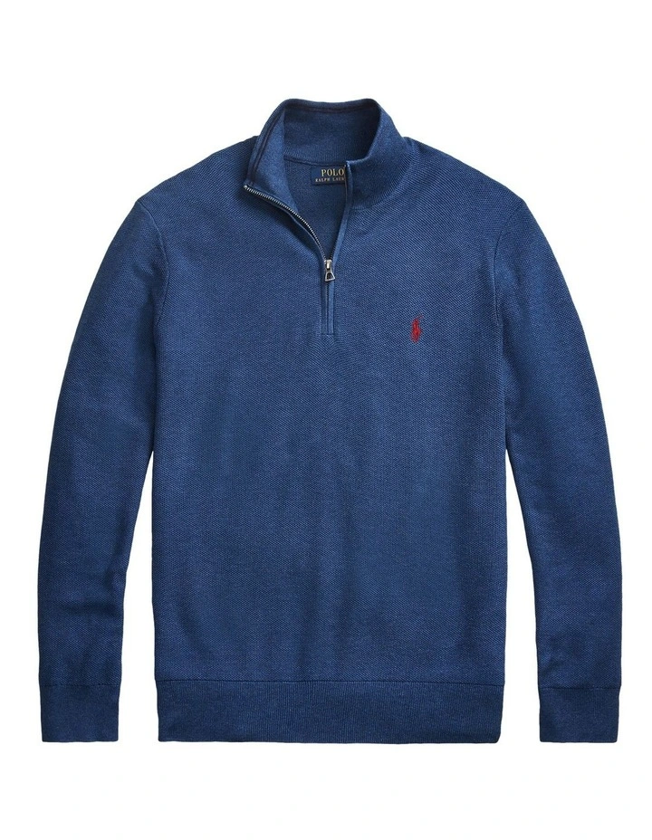 Mesh-Knit Cotton Quarter-Zip Sweater Navy image 4