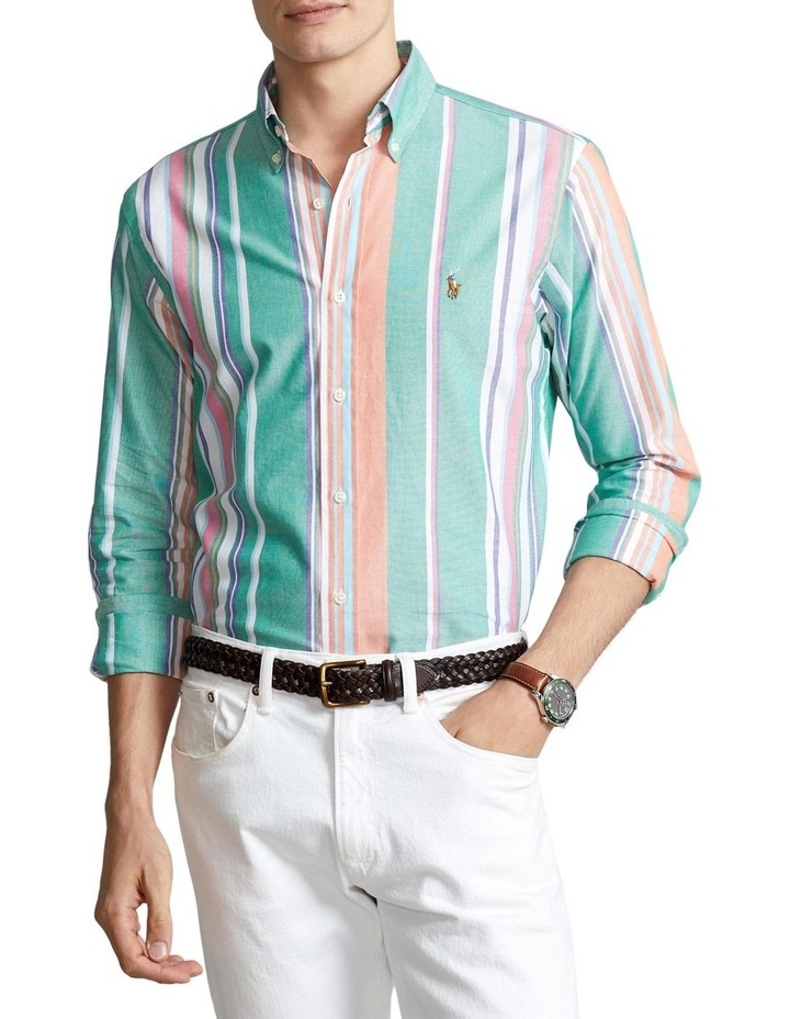 Classic Fit Striped Oxford Shirt in Green