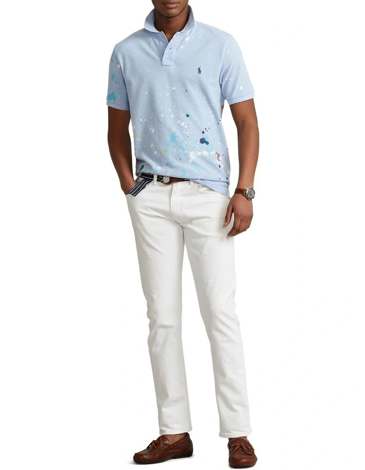 Custom Slim Paint-Splatter Polo Shirt in Blue image 3
