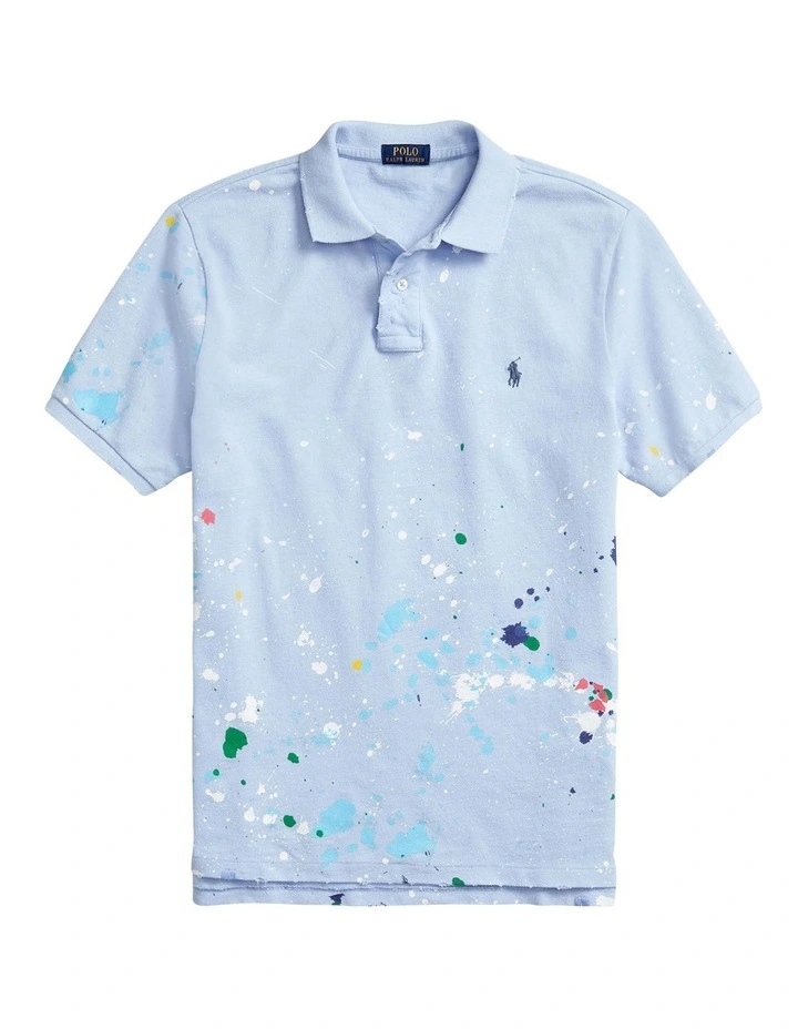 Custom Slim Paint-Splatter Polo Shirt in Blue image 4