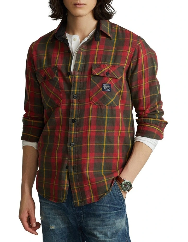 Classic Fit Plaid Flannel Workshirt in Red image 1