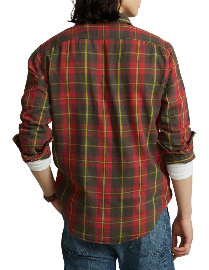 Classic Fit Plaid Flannel Workshirt in Red image 2