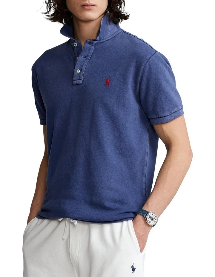 Custom Slim Fit Spa Terry Polo Shirt in Navy image 1