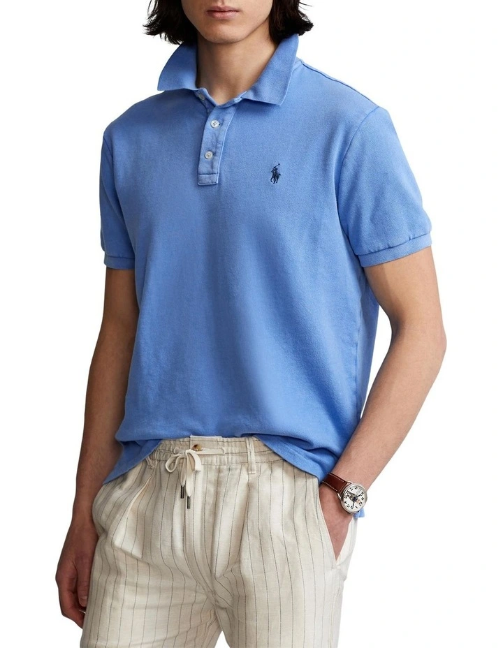 Custom Slim Fit Spa Terry Polo Shirt in Blue image 1