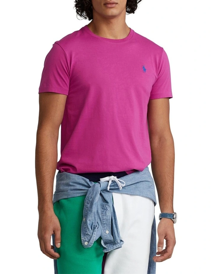 Custom Slim Fit Jersey Crewneck T-Shirt in Bright Pink image 1