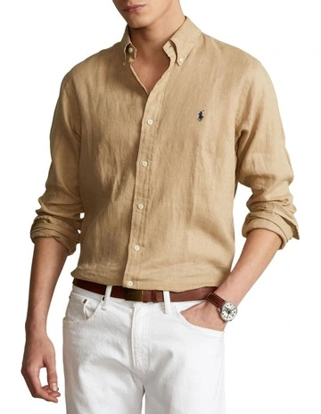 Classic Fit Linen Shirt in Beige