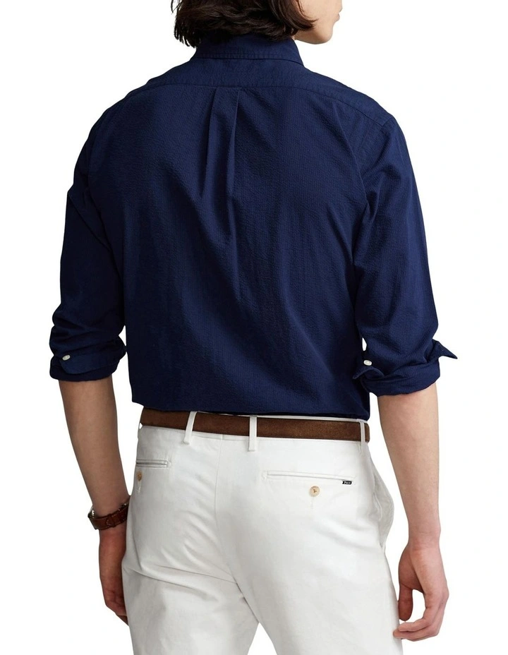 Classic Fit Seersucker Shirt in Navy image 2