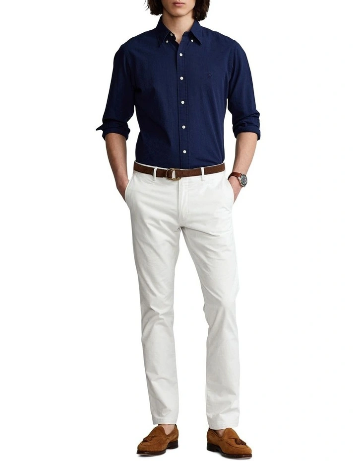 Classic Fit Seersucker Shirt in Navy image 3