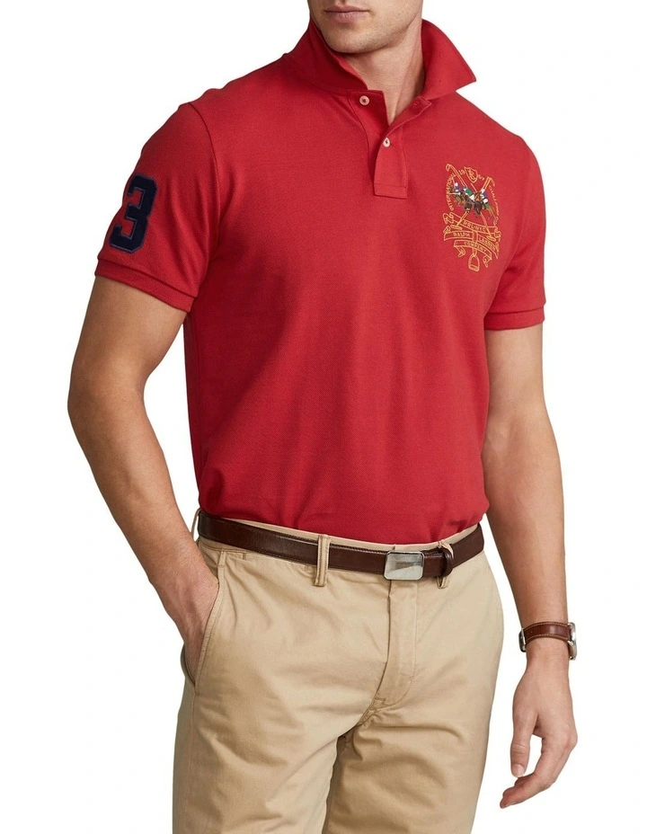 Custom Slim Fit Triple-Pony Polo Shirt in Red image 1