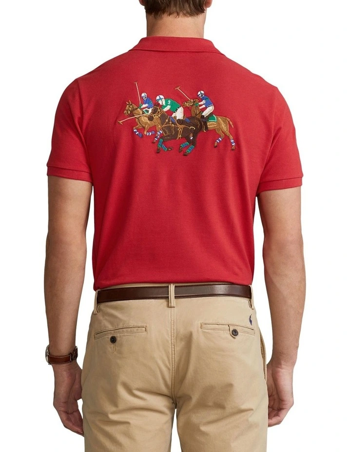 Custom Slim Fit Triple-Pony Polo Shirt in Red image 2