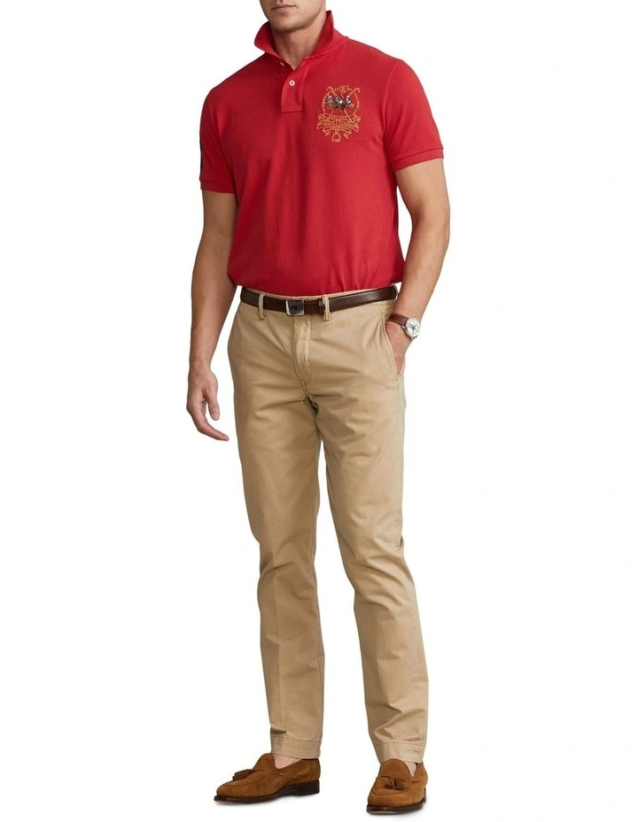 Custom Slim Fit Triple-Pony Polo Shirt in Red image 3